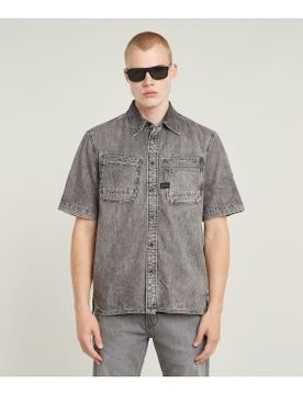 D24602-D540-H162 Slanted Double Pocket Regular Shirt (XS), Casuel, Gris, Coton, Manche courte