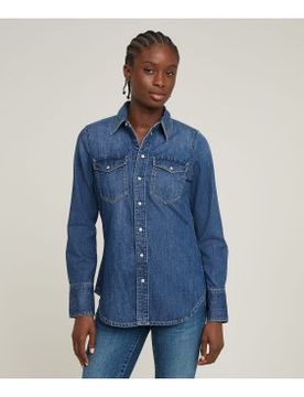 Para mujer. D24343-D252-G310 Camisa Slim Western  (XS), Casual, Algodón, Denim, Manga larga