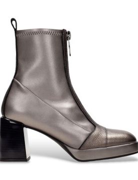 Para mujer. HI243658 Botines de piel bloque (36), Plata, 8 a 10cm, Cremallera, Casual