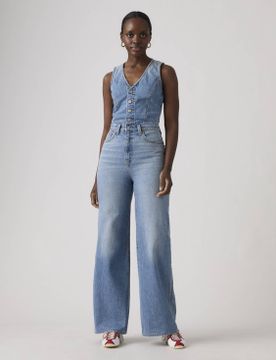 Para mujer. 0002R-0001 Mono Lightweight De Pierna Ancha En Denim (25), Casual, Algodón, Sin mangas / Tirantes