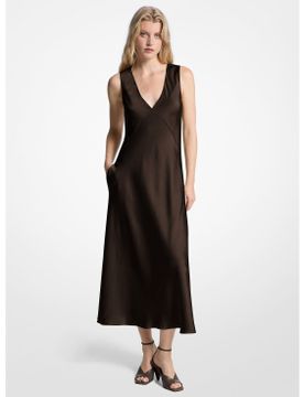 MF5839EAYJ Robe midi en satin marron (M), Casuel, Sans manches / bretelles, Polister recyclé, Durable
