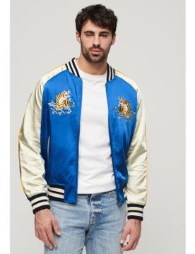 M5011855A Blouson bombardier Sukajan bleu (XXL), Casuel, Polyester, Manche longue