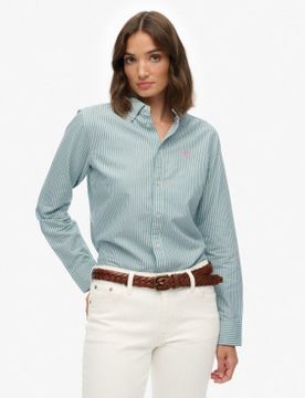 Para mujer. W4010565A Camisa Slim Oxford (S), Casual, Verde, Algodón, Clásico, Manga larga