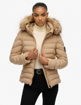 Para mujer. W5012000A Chaqueta Acolchada Fuji con Capucha de Pelo Sintético (XS), Casual, Poliéster