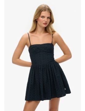 Para mujer. W8012023A Vestido Broderie Cami Mini (XS), Casual, Algodón, Sin mangas / Tirantes