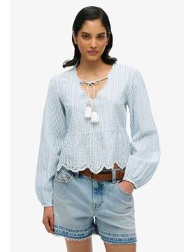 Para mujer. W6012100A Blusa Broderie (XS), Casual, Algodón, Manga larga
