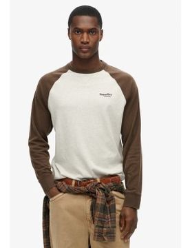 Para hombre. M6010833A Camiseta de béisbol de manga larga con logotipo Essential , (XXL), Marrón, Casual, Algodón