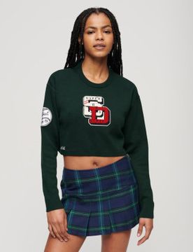 Para mujer. W6110537A Jersey corto de cuello redondo Varsity (S), Casual, Algodón Orgánico, Sostenible