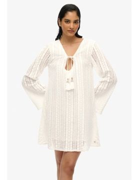 Para mujer. W8011933A Minivestido con encaje Ibiza (XS), Casual, Algodón, Manga larga