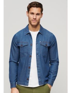Para hombre. M4010831A Sobrecamisa índigo Merchant (S), Casual, Algodón, Manga larga