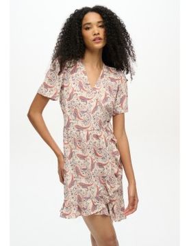 Para mujer. W8011877A Vestido mini cruzado estampado SS (34), Casual, Viscosa, Manga corta