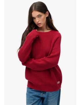 Para mujer. W6110672A Jersey Relaxed Ribbed Knitted (L), Rojo, Casual, Algodón