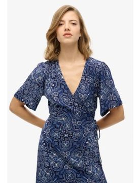 Para mujer. W8011923A Vestido midi cruzado con estampado (XS), Casual, Viscosa, Manga corta