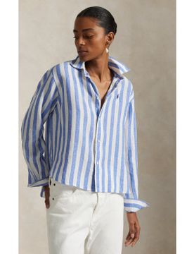 Para mujer. 211935130008 Camisa Wide Cropped de lino (L), Casual, Manga larga