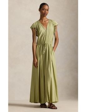 Polo . 211A96358001 Robe en crêpe vert avec rubans en dentelle (40), Casuel, Fête, Viscose, Sans manches / bretelles
