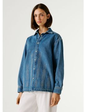 Para mujer. PL3051442 Chaqueta Ellen Ikat (L), Casual, Algodón, Denim