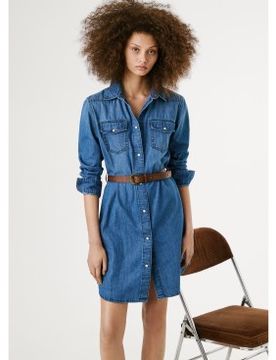 Para mujer. PL9537684A5 Vestido Denim Victoria denim (L), , Casual, Algodón