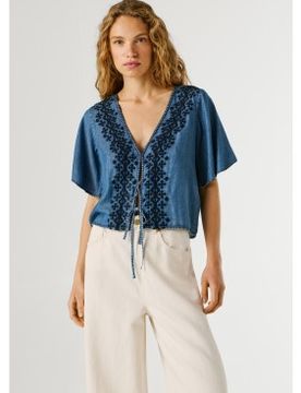 PL3051391 Chemisier Cleo bleu (XS), Casuel, Manche courte, Lyocell