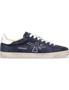 STEVEN Steven - Baskets en cuir bleu (44), Plat, Lacets, Casuel