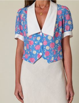 Chemisier Zinia bleu (M), Casuel, Lin, Manche courte