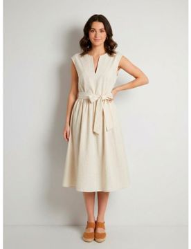 Para mujer. CFWWDR2028FRUT3944 Vestido Poplin (XS), Beige, Casual, Algodón, Sin mangas / Tirantes