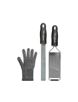 Juego de ralladores Gourmet con guante protector, 3 piezas, negro negro