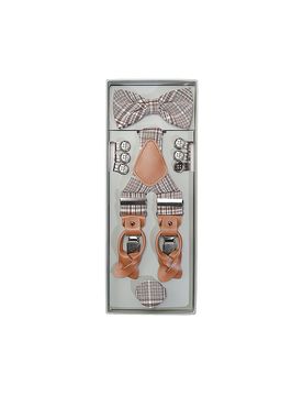 Set de tirantes con pajarita y pañuelo de bolsillo marrón
