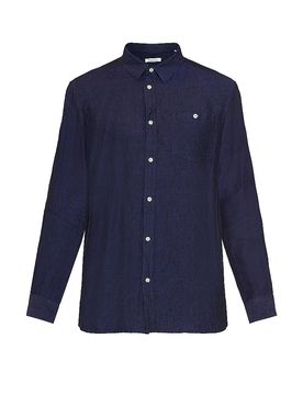 Camicia di lino blu S