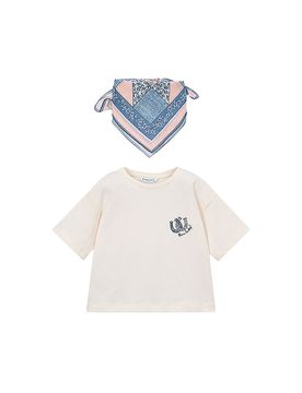 T-shirt da bambina con foulard crema 116