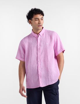 Harmont&Blaine - Camicia in puro lino straight fit, Uomo, Rosso, Taglia: L