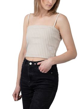 Rib Cropped Strappy Top Classic Beige S Damen