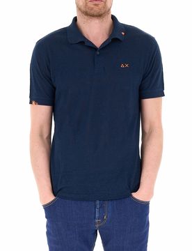 SUN68 Polo in lino BLU NAVY