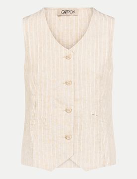 Gestreifte Weste 38 Regular Fit,Damen,Casual,Gestreift,Ärmellos,Beige,Leinen,V-Ausschnitt