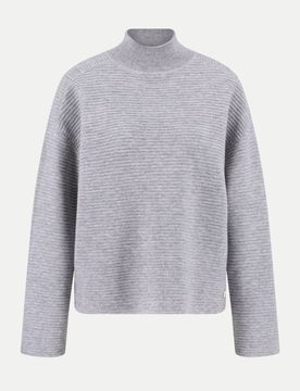 Casual-Fit Pullover Mit Struktur L Grau,Casual,Damen,Lang,Sale,Strukturiert,Wolle,Casual Fit,Stehkragen
