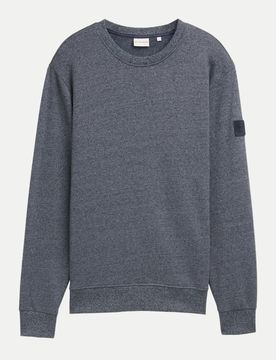 Sweatshirt In Melange-Optik L Herren,Baumwolle,Regular Fit,Casual,Lang,Grau,Rundhals,Meliert