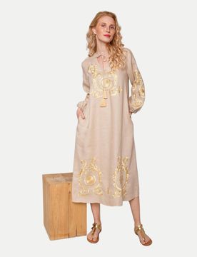 Tunikakleid mit Boho Stickereien Beige 40
