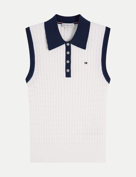 Strick Poloshirt Ärmellos Weiß L