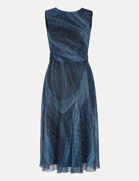 Plissiertes Kleid mit Metallicfäden Blau 40