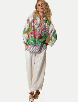 Tunika- Bluse mit Ballonärmel Mehrfarbig 36