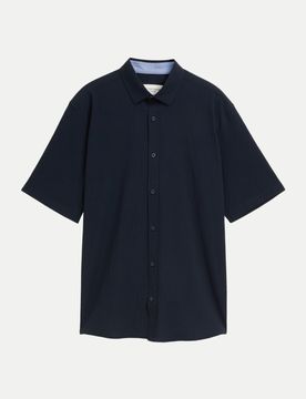 Kurzarm-Hemd aus Seersucker Blau XXL