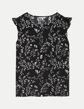 Loose Fit Crinkle Top mit Volants Schwarz S