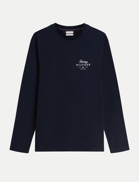 Langarm- Shirt mit Logo-Print Blau XL
