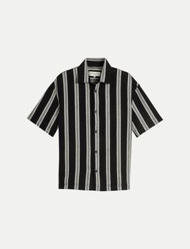 Loose- Fit Kurzarmhemd mit Streifenmuster Schwarz XL