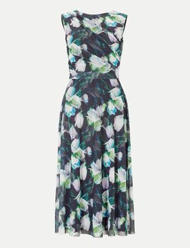 Kleid aus bedrucktem Mesh Blau 46