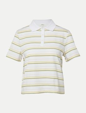 Red Label Gestreiftes Polo-Shirt S.Oliver Red Label 40 Baumwolle,Casual,Damen,Casual Fit,Kurz,Polokragen,Weiß,Gestreift