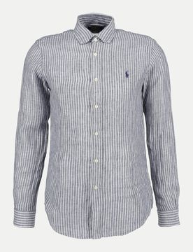 Polo Leinenhemd mit Streifenmuster Blau L