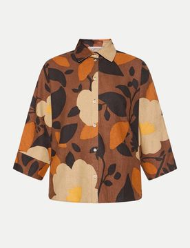 Kurzarm-Bluse aus Leinen-Mix Braun 38