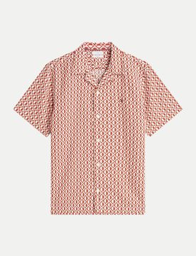 Kurzarm-Hemd aus Leinen-Mix Orange XL