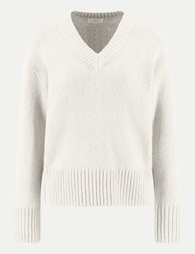 Casual-Fit Pullover S Regular Fit,Damen,Baumwolle,Casual,Lang,Weiß,Strukturiert,V-Ausschnitt