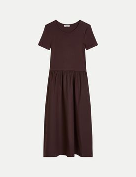 Marc O' Polo Jerseykleid mit Baumwoll-Popelinerock Braun XL